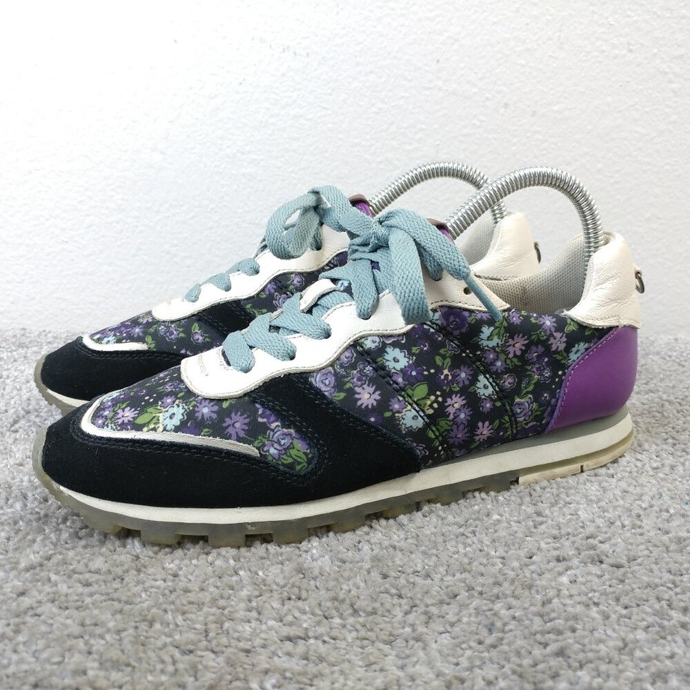Coach Tennis Shoes Womens Size 7 Floral Sneakers Blue Purple Designer